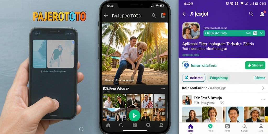 Tampilan antarmuka PAJEROTOTO yang user-friendly dan beragam filter Instagram.