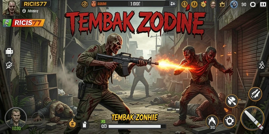 Antarmuka RICIS77 yang menampilkan aksi seru melawan zombie.